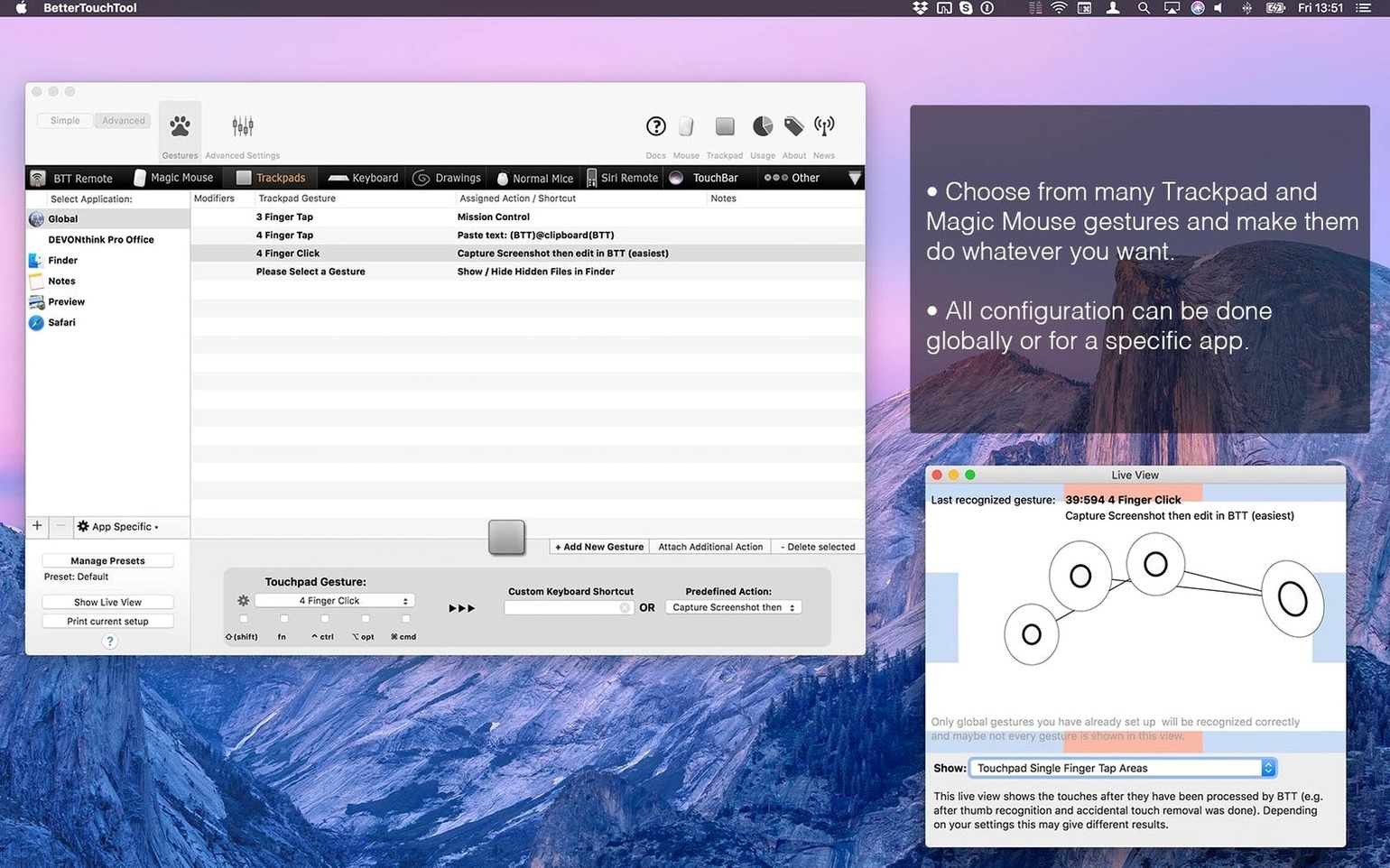 View 1 of 4: BetterTouchTool bettertouchtool mac download: overview screen