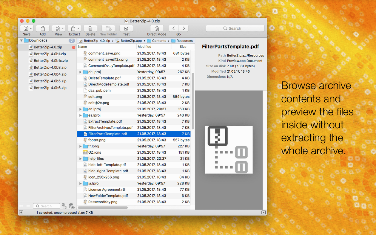 View 1 of 4: BetterZip betterzip download — welcome screen