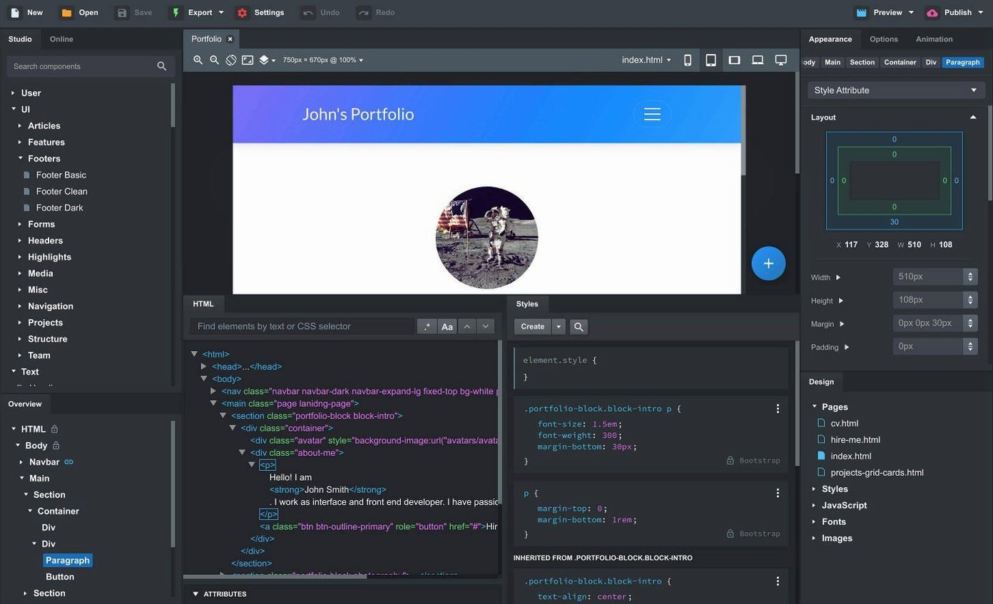 Bootstrap Studio: view #2 Bootstrap Studio layout 2
