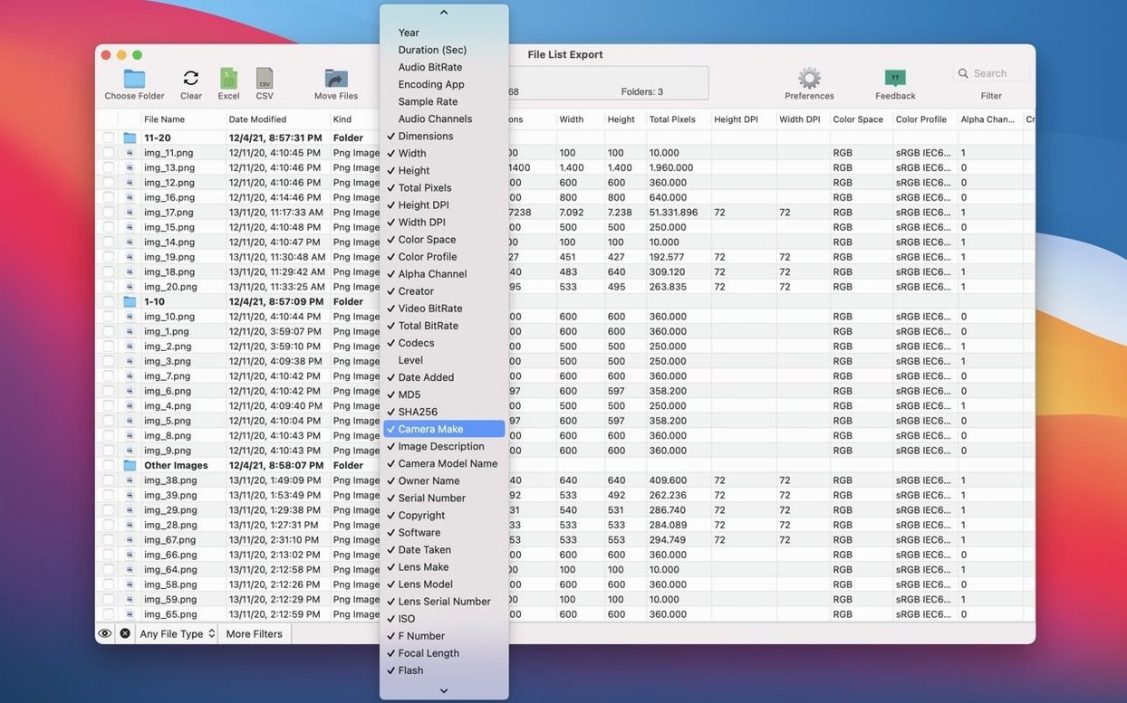 File List Export: view #3 File List Export layout 3