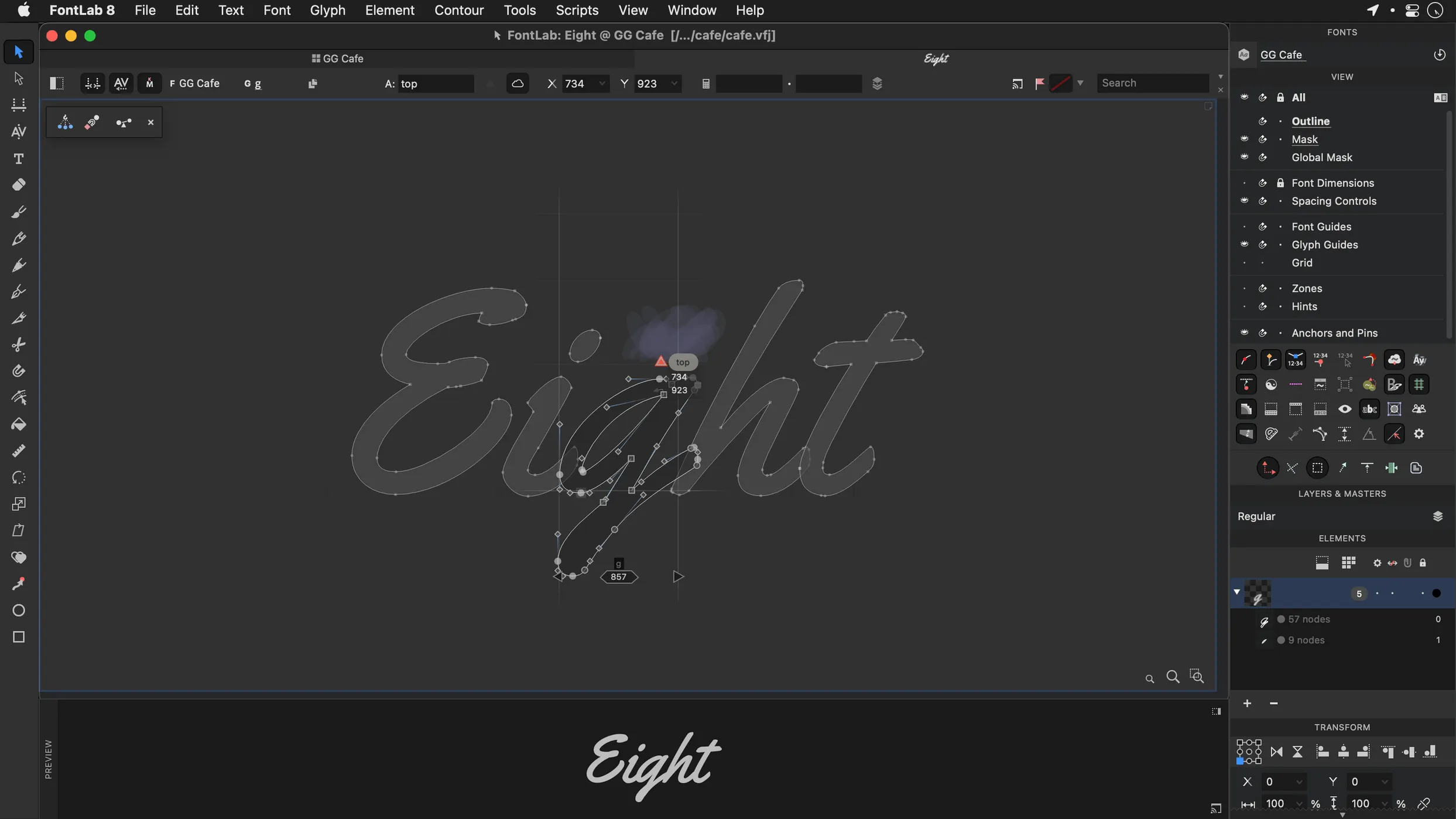 FontLab: view #2 FontLab layout 2