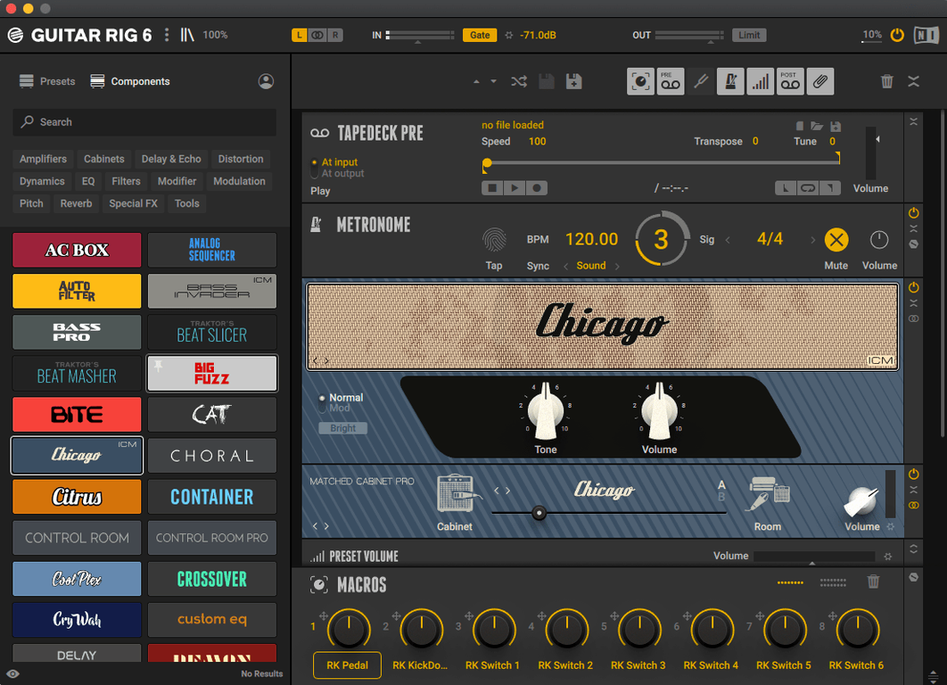 View 1 of 3: Guitar Rig guitar rig mac: overview screen