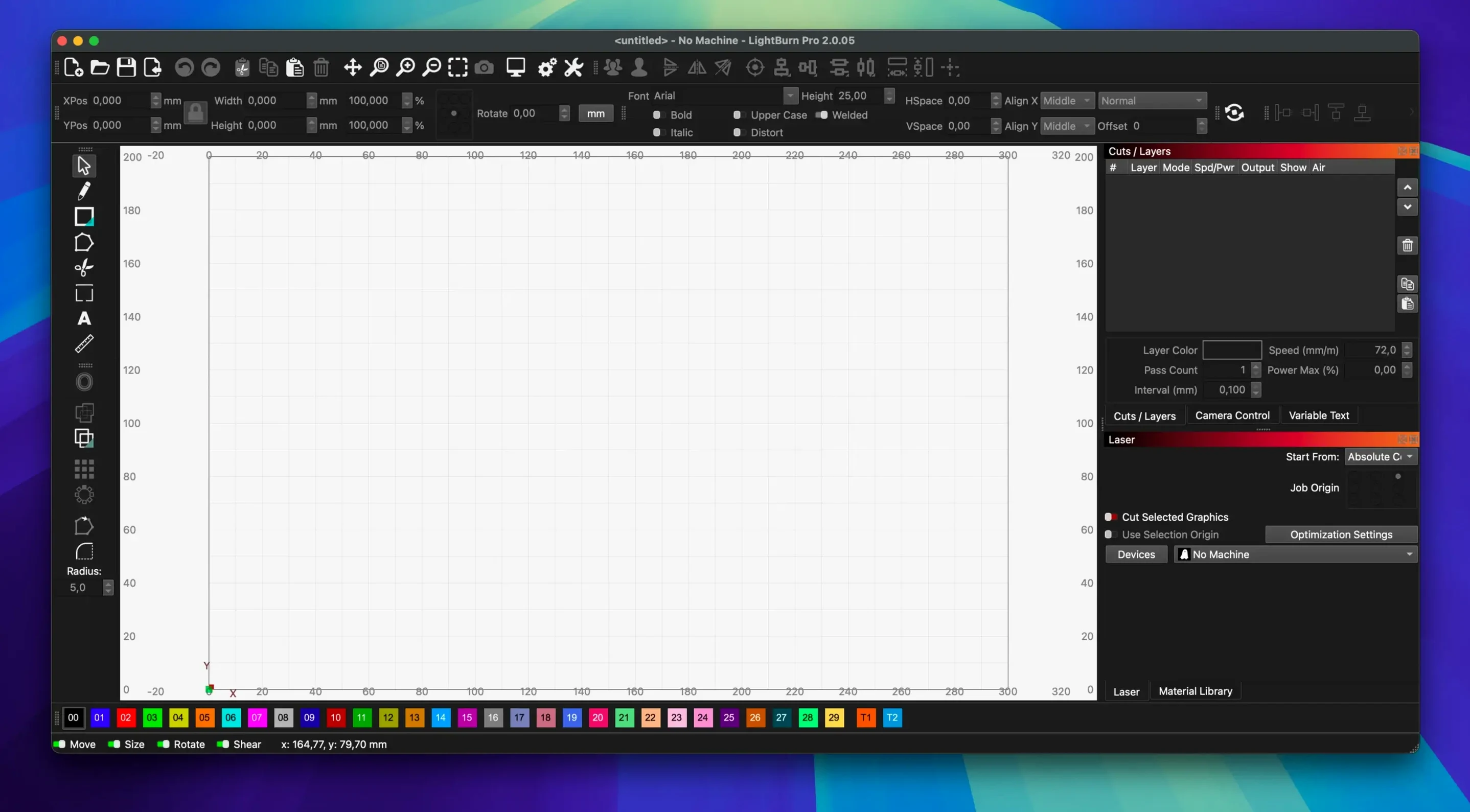 View 1 of 1: LightBurn lightburn mac: overview screen