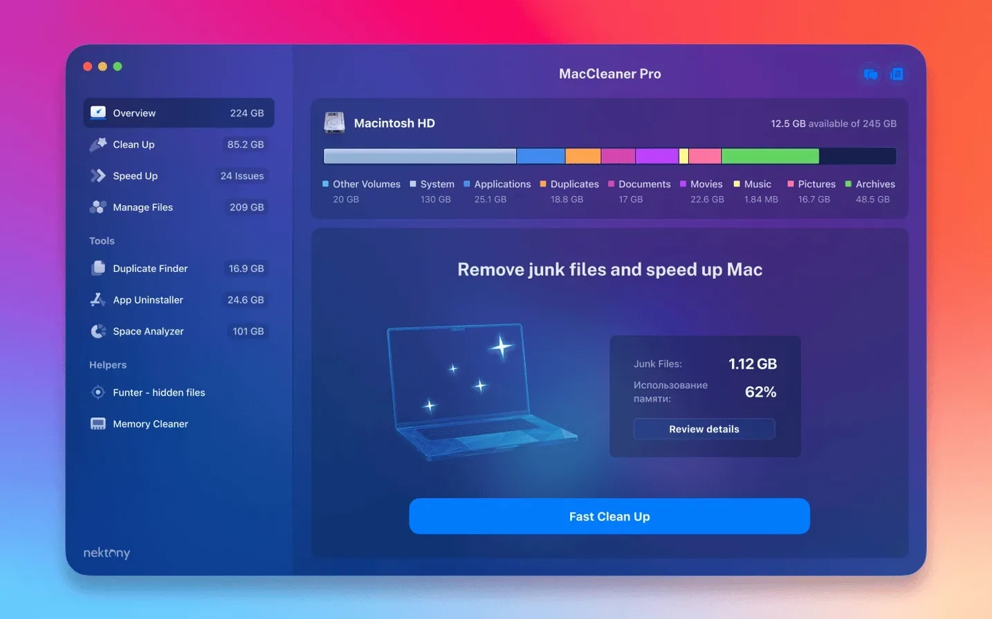MacCleaner Pro: view #1 maccleaner pro free: overview screen