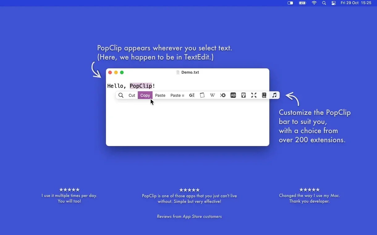 PopClip: view #1 popclip — welcome screen