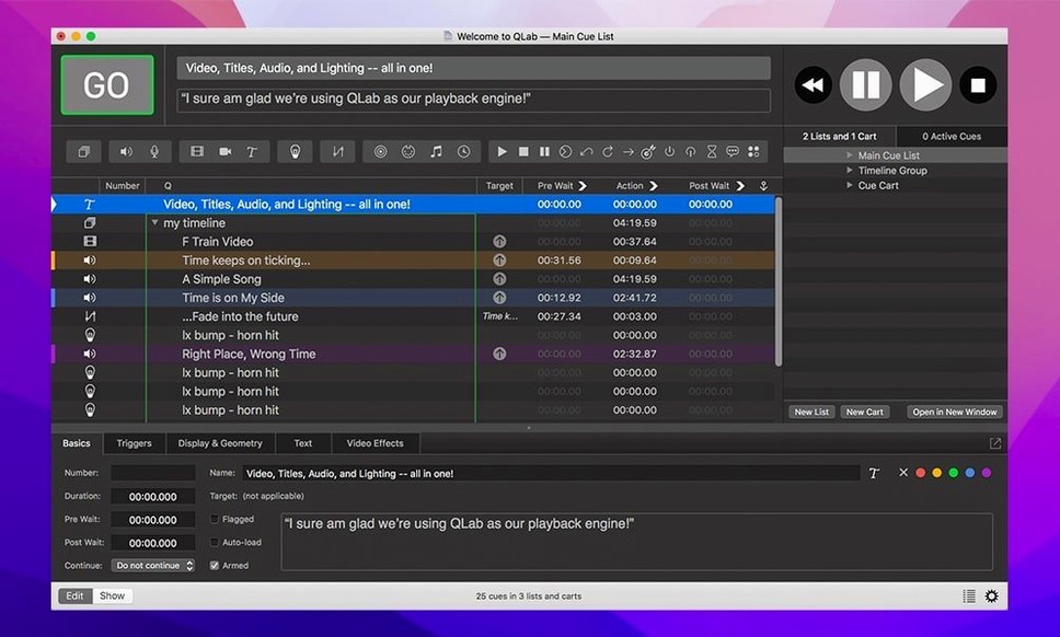 View 1 of 4: QLab qlab download: overview screen