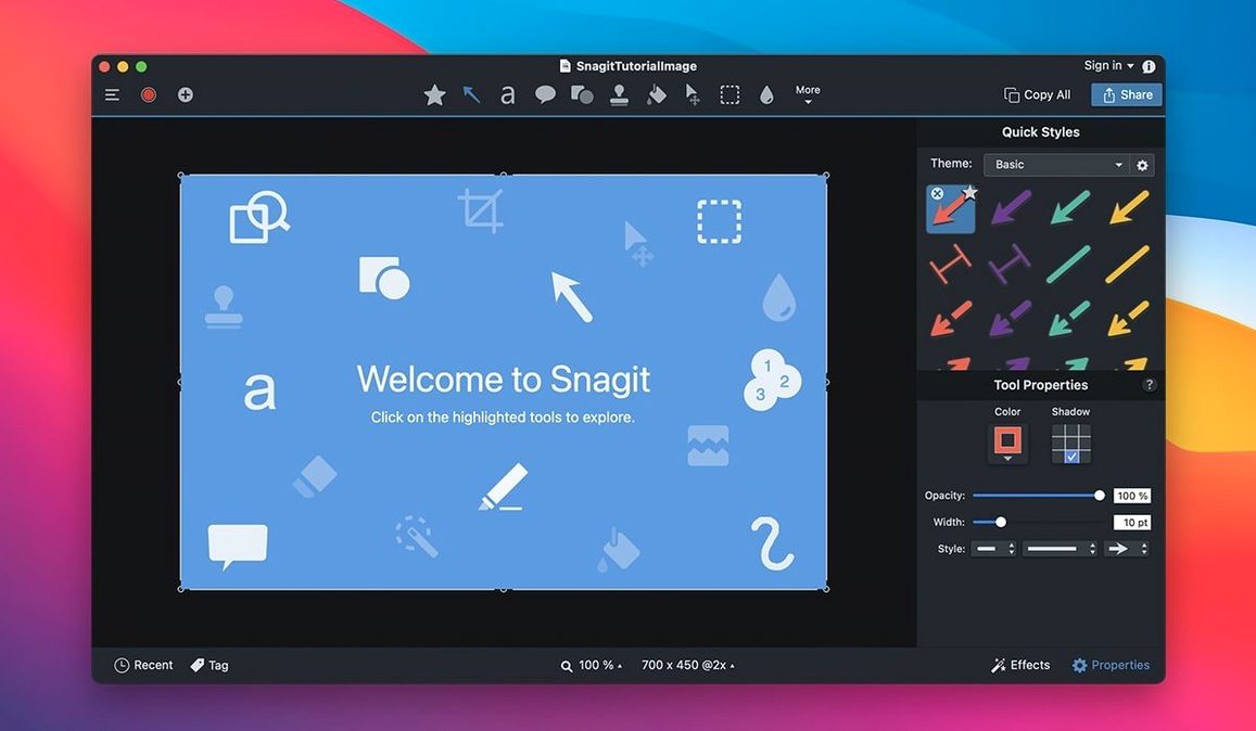 TechSmith Snagit: view #1 snagit mac — welcome screen