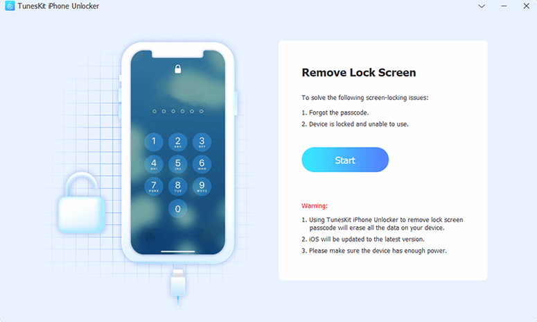 View 1 of 4: TunesKit iPhone Unlocker tuneskit iphone unlocker crack download: overview screen