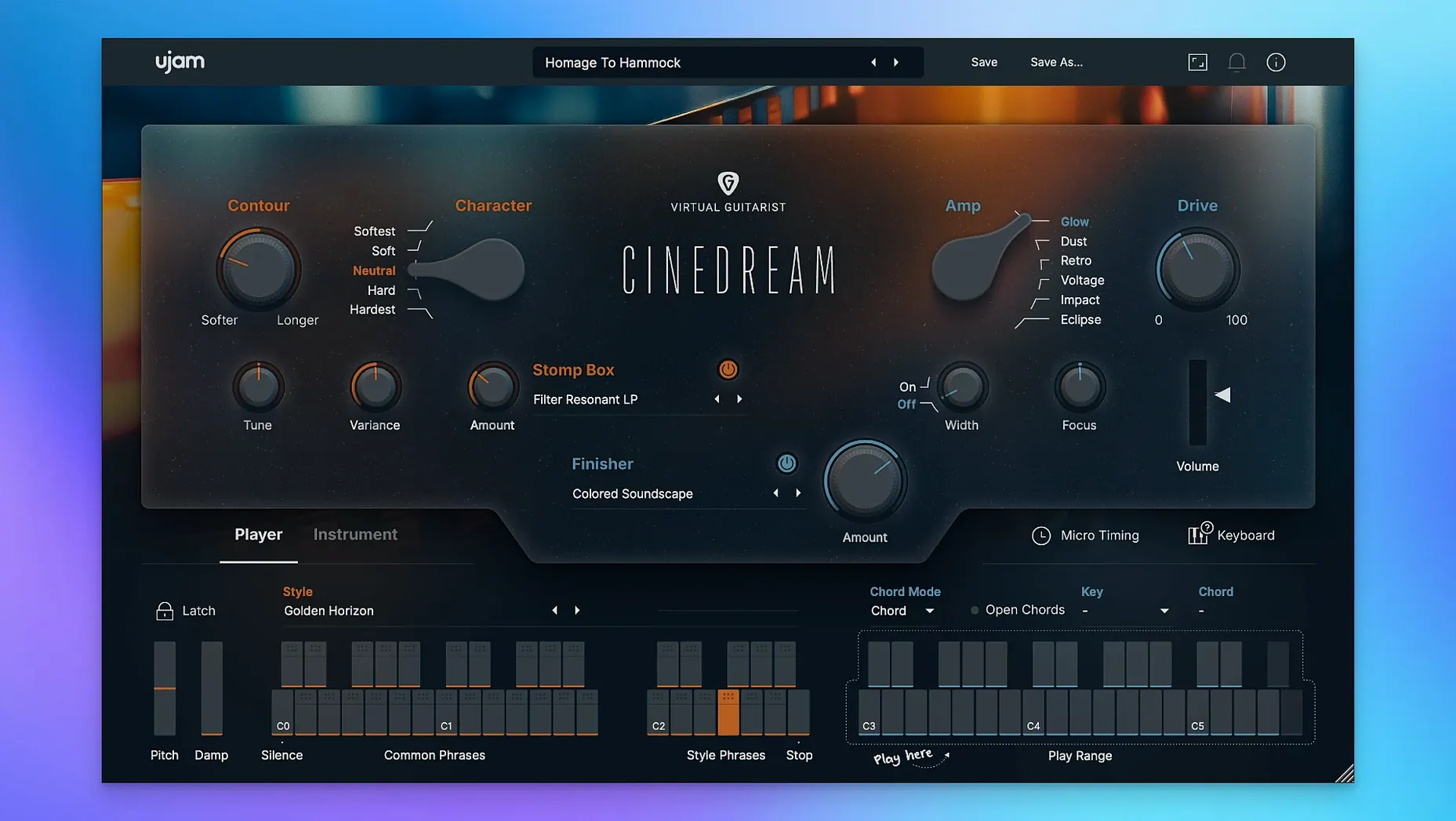 View 1 of 1: uJAM Cinedream ujam virtual guitarist cinedream: overview screen
