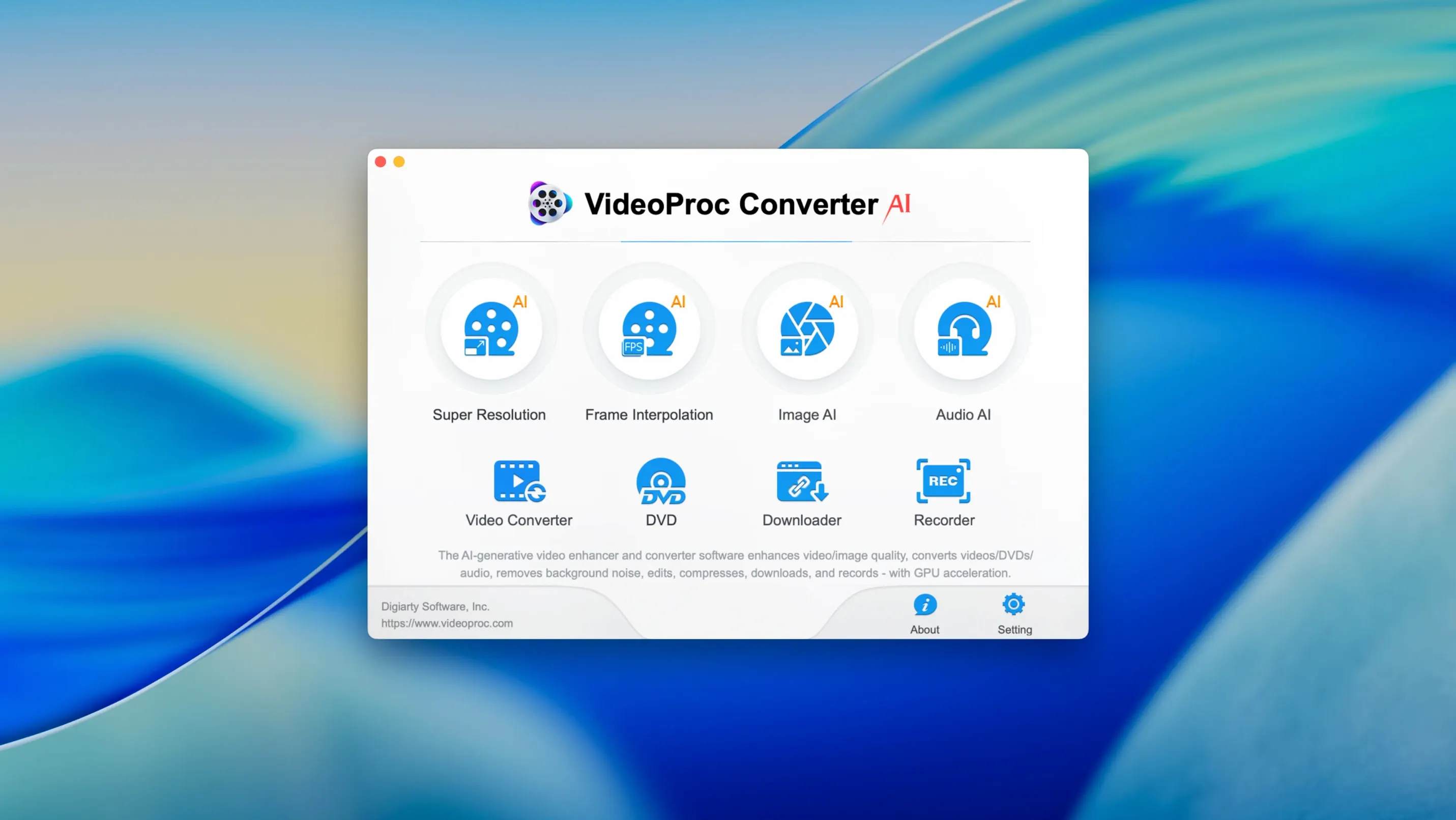 View 1 of 3: VideoProc Converter AI videoproc — welcome screen